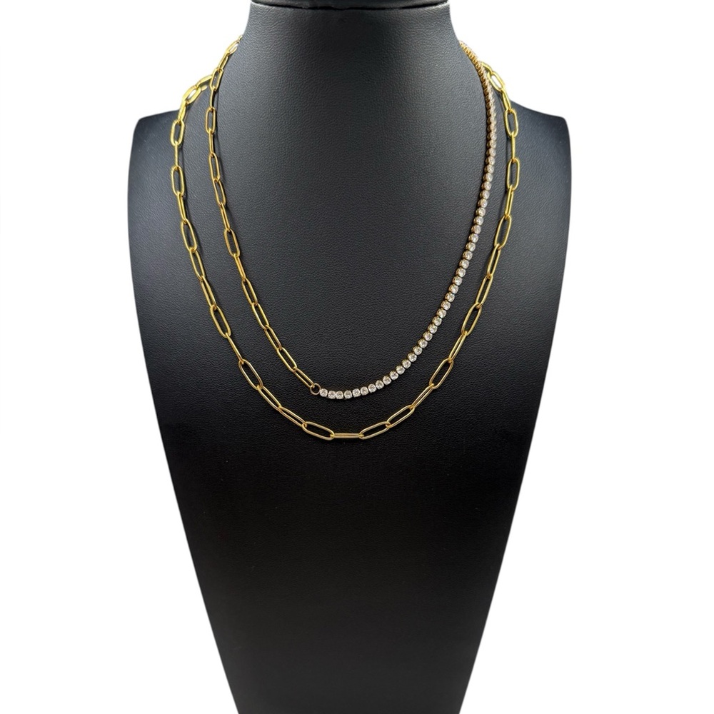 NEW 18K GOLD PLATED LUX LAYERED SET – PAPERCLIP + TENNIS NECKLACE